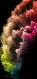 Abstract swirl of vibrant colors on black background.