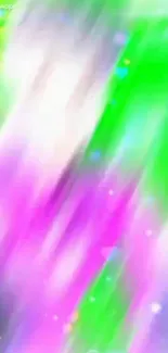 Abstract wallpaper with green, pink, and yellow swirls on a mobile screen.