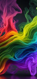 Vibrant rainbow colored abstract waves on a dark background.