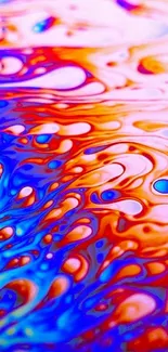 Vibrant abstract wallpaper with orange, blue, and red swirling colors.