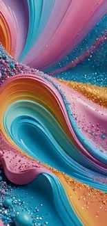 Vibrant abstract color waves with glittering texture.
