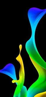Colorful abstract waves on black mobile wallpaper