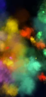 Vibrant abstract wallpaper with colorful splashes on a black background.