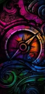 Colorful abstract compass design wallpaper with swirling patterns.