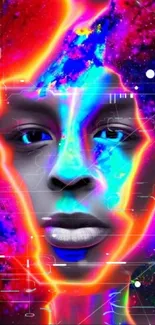 Vibrant abstract cosmic portrait with neon colors