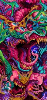 Vibrant abstract creature art with magenta and green hues.