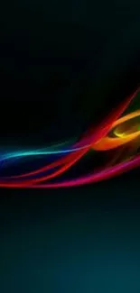 Vibrant abstract wallpaper with colorful lines on a dark background.