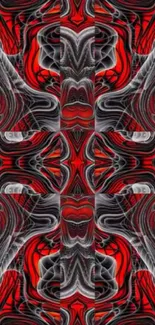 Vibrant abstract wallpaper with red and gray swirls.