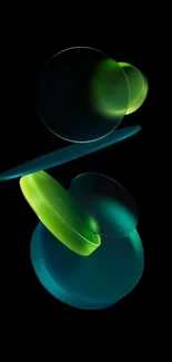 Abstract digital art with glowing green spheres on a dark background.