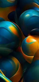 Vibrant abstract digital art with fluid blue and orange shapes.