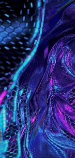 Abstract digital art with vibrant neon and purple patterns.