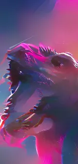 Vibrant abstract dinosaur with neon colors.