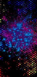 Vibrant abstract dot pattern on black background.