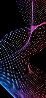 Colorful abstract dotted waves on black background.