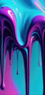 Vivid blue and purple abstract drip art wallpaper.