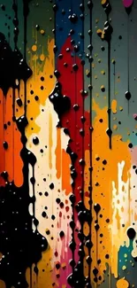 Vibrant abstract wallpaper with colorful paint drips cascading down.