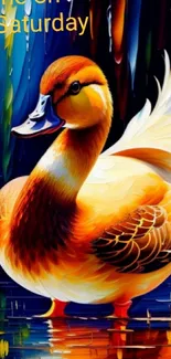 Vibrant abstract duck art with colorful design.