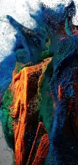 Vibrant abstract dust art with blue highlights.