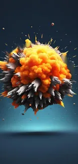 Abstract orange explosion art with blue background for mobile wallpaper.