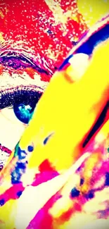 Vibrant abstract eye with colorful paint design.