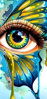 Colorful abstract eye with artistic design in blue hues.