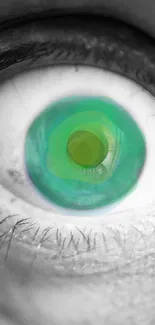 Abstract eye with green hues on a mobile wallpaper.