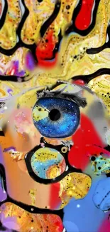 Vibrant abstract eye design in colorful patterns on mobile wallpaper.