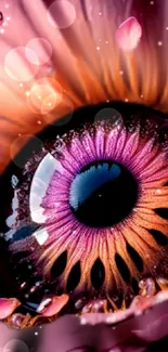 Vibrant abstract eye wallpaper with purple and orange hues.