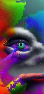 Surreal abstract eye with colorful vividness in a mobile wallpaper design.