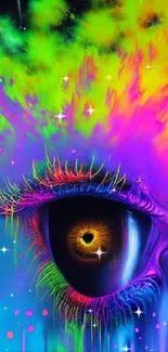 Vibrant neon abstract eye design wallpaper.