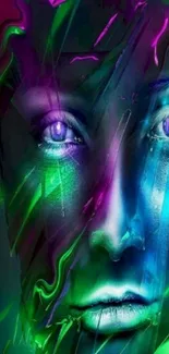 Vibrant abstract face with neon colors and artistic design for mobile wallpaper.