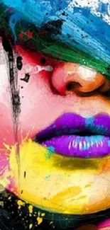 Mobile wallpaper with vibrant abstract face art in vivid colors.