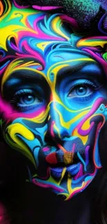 Colorful abstract face art with neon colors and psychedelic design.