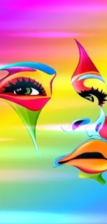 Vibrant abstract face art with rainbow colors on mobile wallpaper.