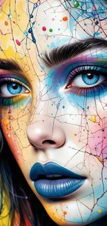 Vibrant abstract face art with colorful patterns.