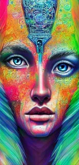 Vibrant mobile wallpaper featuring a colorful abstract face art design.