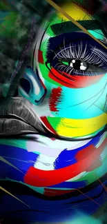 Vibrant abstract face art wallpaper with bold colors.