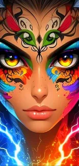 Colorful abstract face art with vibrant patterns