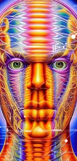 Vibrant abstract face art with colorful patterns and psychedelic design.