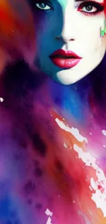 Vibrant and colorful abstract painting of a woman's face with vivid colors.