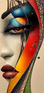 Vibrant abstract face design with colorful textures.