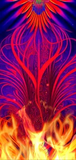 Vibrant abstract flame wallpaper with bold red and fiery orange colors.