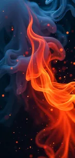 Vibrant orange and blue flame abstract wallpaper for mobile screens.