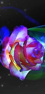 Vibrant abstract rose with glowing colors on a black background.