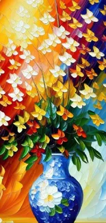 Vibrant abstract floral art with colorful flowers in a vase.