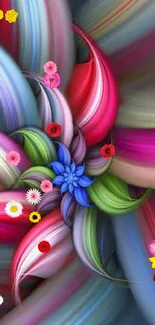 Abstract vibrant flower with swirling colors wallpaper.