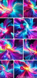 Vibrant abstract floral wallpaper with pink and blue swirling colors.