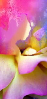 Vibrant abstract flower wallpaper with pinks and yellow hues.