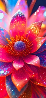Vibrant abstract flower with colorful petals.