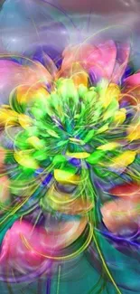 Vibrant abstract flower wallpaper with swirling colorful patterns.